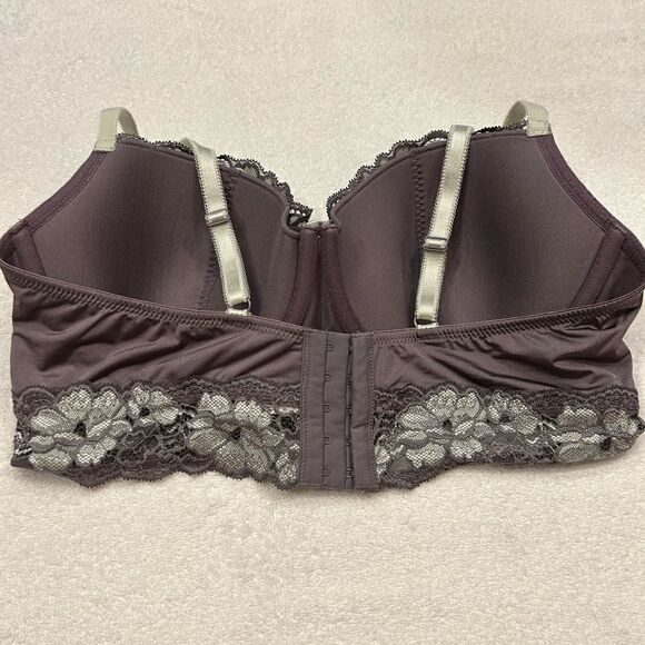 Adore Me 38D bra purple gray lavender flowered lace ribbon underwire - Picture 3 of 7